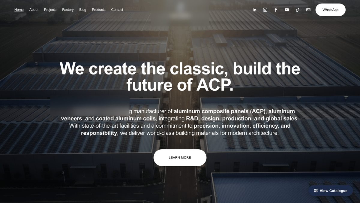 Export website built for an aluminium composite panel manufacturer