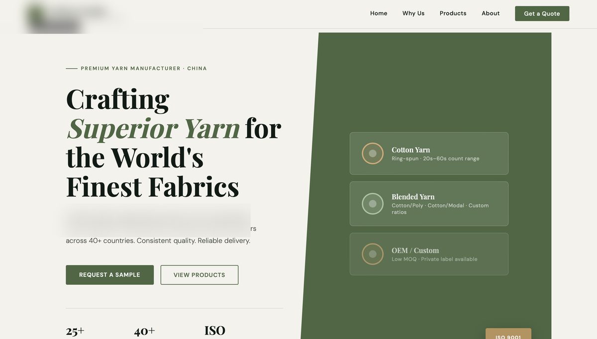 Export website built for a Chinese yarn manufacturer